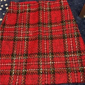 LOFT red plaid tweed skirt with pockets sz 0 new